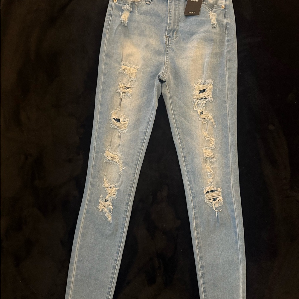 Forever 21 Blue Skinny Distressed Jeans
